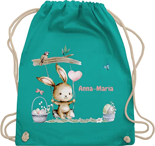 Turnbeutel Rucksack - Ostergeschenke Ostern - Hase Süß Kinder personalisiert I Osterhase - Unisize - Türkis - stoffbeutel name kindergarten osterhasentasche oster bunny sportbeutel von Geschenk mit Namen personalisiert by Shirtracer