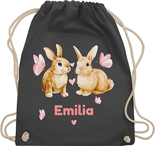 Turnbeutel Rucksack - Ostergeschenke Ostern - Süße Hasen Mädchen - Osterhasen Geschenk - Unisize - Dunkelgrau - personalisierte oster osterhase beutel hase happy easter name osterngeschenke von Geschenk mit Namen personalisiert by Shirtracer