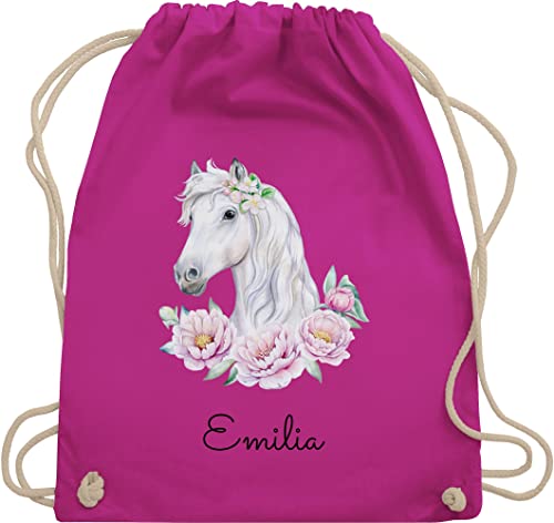 Turnbeutel Rucksack - Pferde - Pferdemotiv Pferdekopf Pferd Name - Unisize - Fuchsia - turn beutel mädchen stoffbeutel kindergarten pferdefan juterucksäcke tasche für kindergartenrucksack von Geschenk mit Namen personalisiert by Shirtracer