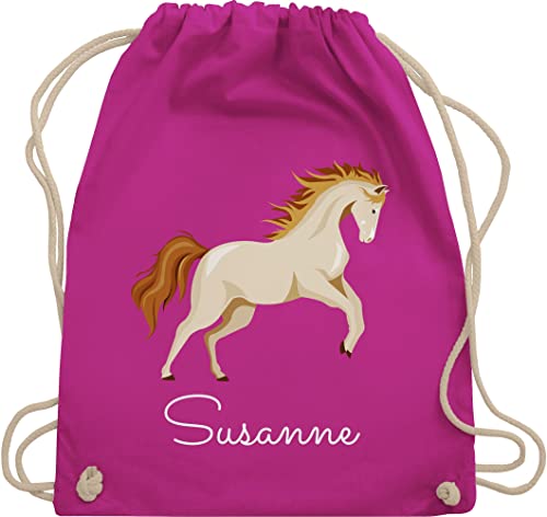 Turnbeutel Rucksack - Pferde - Steigendes Pferd mit Wunschname - Unisize - Fuchsia - reit sachen für mädchen weihnachtsgeschenke pferdesport tasche stoffbeutel kindergarten wunschtext pferdemotiv von Geschenk mit Namen personalisiert by Shirtracer