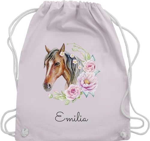 Turnbeutel Rucksack - Pferd Pferde - Wunschname Pferdekopf Name - Unisize - Pastell Rosa - mädchen sachen teenager reiten turnrucksack kita beutel wechselsachen von Geschenk mit Namen personalisiert by Shirtracer