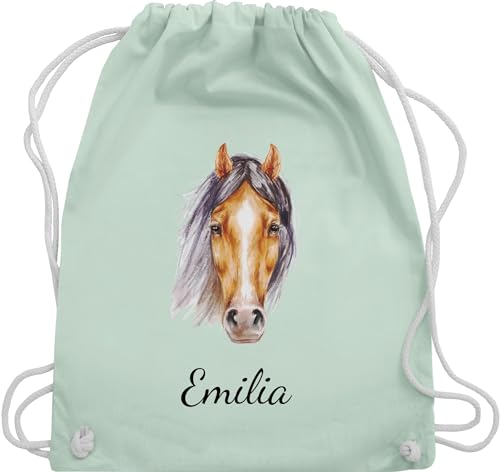 Turnbeutel Rucksack - Pferd - Pferde Geschenk I Pferdekopf Pferde Mädchen - Unisize - Pastell Grün - kindergarten sportbeutel geschenke für reiterinnen selbst bedrucken baumwoll personalisierte von Geschenk mit Namen personalisiert by Shirtracer