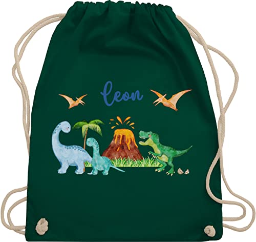 Turnbeutel Rucksack - Dinosaurier Dino Dinos - Unisize - Dunkelgrün - schule jungen beutel kindergarten wechselkleidung stoff schulkind mädchen baumwolle grundschule kita kordel junge schulanfang von Geschenk mit Namen personalisiert by Shirtracer