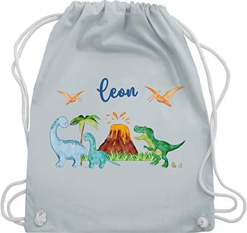 Turnbeutel Rucksack - Dinosaurier Dino Dinos - Unisize - Pastell Blau - beutel kindergarten taschen baumwolle kinder stoffbeutel wechselkleidung bag junge name tasche für kita sportbag jungen von Geschenk mit Namen personalisiert by Shirtracer