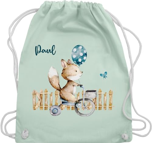 Turnbeutel Rucksack - Tiere - Süßer Fuchs Kinder - Unisize - Pastell Grün - wechselwäsche beutel kita tasche für kindergarten name sportbeutel personalisiertes personalisierter taschen von Geschenk mit Namen personalisiert by Shirtracer