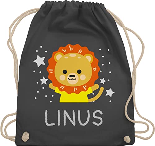 Turnbeutel Rucksack - Löwen - Löwe Name - Unisize - Dunkelgrau - personalisierter beutel kindergarten lions junge stoffbeutel baumwolle kindergartentasche kita tasche süßer jungen turntasche von Geschenk mit Namen personalisiert by Shirtracer