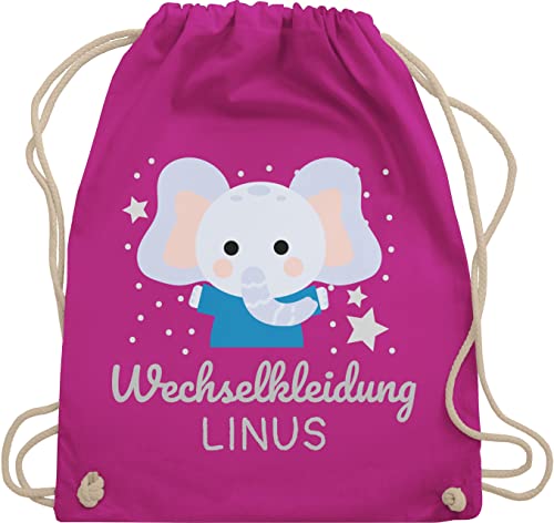 Turnbeutel Rucksack - Kita Beutel Wechselsachen Jungen - Wechselkleidung Elefant - Unisize - Fuchsia - personalisierte stoffbeutel kindergarten kindergartenkind rucksackbeutel von Geschenk mit Namen personalisiert by Shirtracer