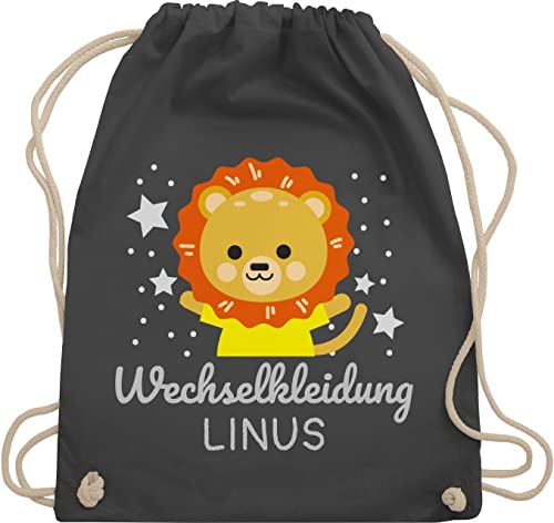 Turnbeutel Rucksack - Kita Beutel Wechselsachen Jungen - Wechselkleidung Löwe - Unisize - Dunkelgrau - kindergarten-rucksack wechselbeutel kindergarten stoffbeutel von Geschenk mit Namen personalisiert by Shirtracer