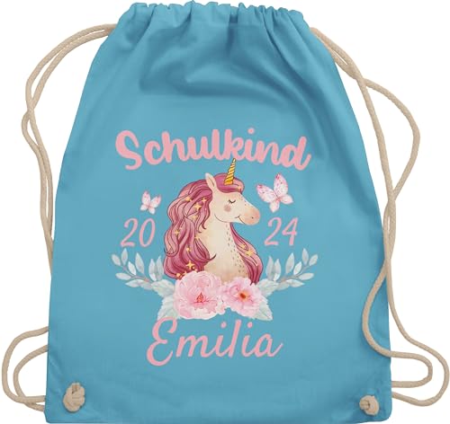 Turnbeutel Rucksack - Schulanfang Einschulung - Schulkind Einhorn 2024 - Unisize - Hellblau - schule mädchen erster schultag sportbeutel schulanfänger grundschule stoffbeutel für schul beutel von Geschenk mit Namen personalisiert by Shirtracer