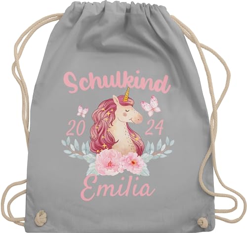 Turnbeutel Rucksack - Schulanfang Einschulung - Schulkind Einhorn 2024 - Unisize - Hellgrau - schule personalisierte schul name sportbeutel erster schultag personalisierter einschulungs ich bin von Geschenk mit Namen personalisiert by Shirtracer