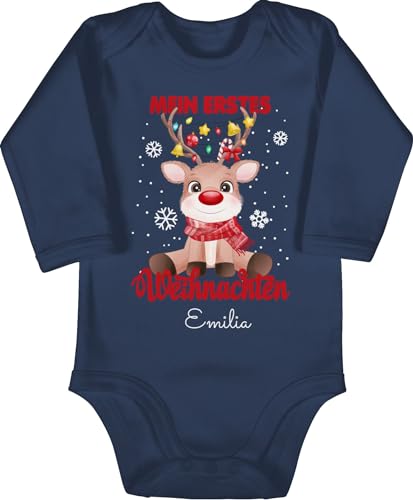 Baby Body langarm Mädchen Junge - Geschenke - Mein erstes Weihnachten - Wunschname - 12/18 Monate - Navy Blau - babykleidung my first christmas outfit weihnachtliche erste weihnacht von Geschenk mit Namen personalisiert by Shirtracer