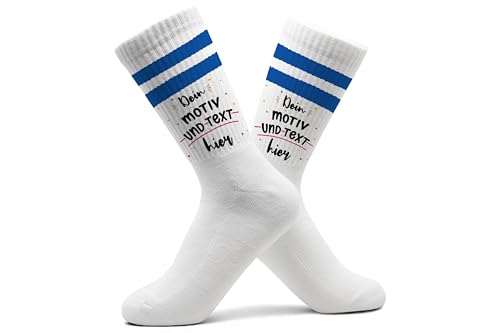 Wunschmotiv Socken Wunschtext Tennissocken Wunschmotiv I Dein Text und Motiv I Bedruckte Tennissocken selbst bedrucken - 37-41 - Blau - sportsocken damen personalisierte customized socks von Geschenk mit Namen personalisiert by Shirtracer