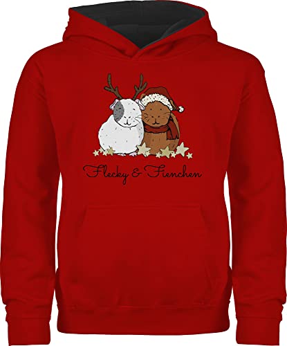 Pullover Kinder Hoodie Jungen Mädchen - für Name - Weihnachtliche Meerschweinchen - Wunschtext - 152 (12/13 Jahre) - Rot/Schwarz - Weihnachts Pulli Kind personalisiertes meerschwein Hoody von Geschenk mit Namen personalisiert by Shirtracer