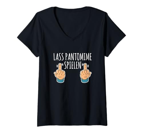 Damen Mittelfinger Gegen Nervige Kollegen Pantomime Stinkefinger T-Shirt mit V-Ausschnitt von Geschenk mit Stinkefinger und Mittelfinger Gadget