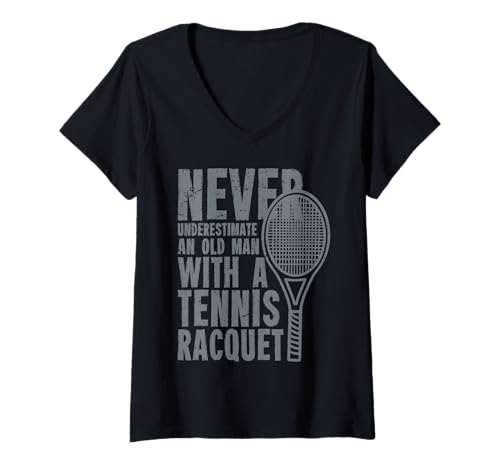 Damen Never Underestimate An Old Man with A Tennis Racquet T-Shirt mit V-Ausschnitt von Geschenk & Bekleidung Tennis Liebhaber by DIMMERCH