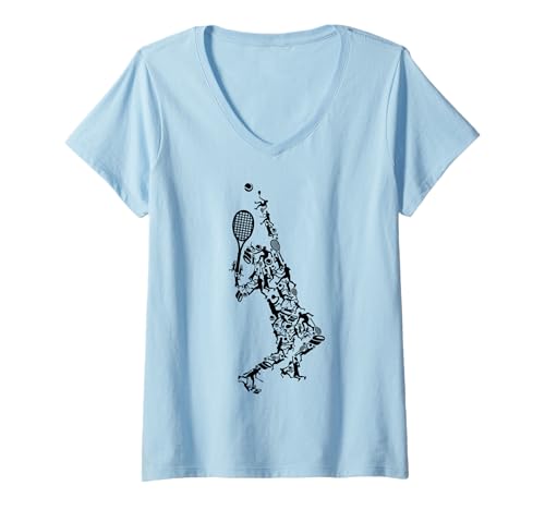 Damen Tennis Silhouette T-Shirt mit V-Ausschnitt von Geschenk & Bekleidung Tennis Liebhaber by DIMMERCH