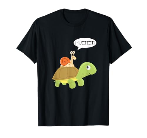Huiiii - Schnecke reitet auf Schildkröte - Mädchen / Jungen T-Shirt Huiiii - Schnecke reitet auf Schildkröte - Mädchen / Jungen T-Shirt von Geschenk zu Geburtstag / Weihnachten