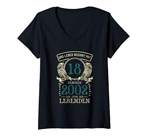 Damen 18. Geburtstag Geboren 2002 18 Jahre Geschenk T-Shirt mit V-Ausschnitt von Geschenk zum 18. Geburtstag, geboren 2002