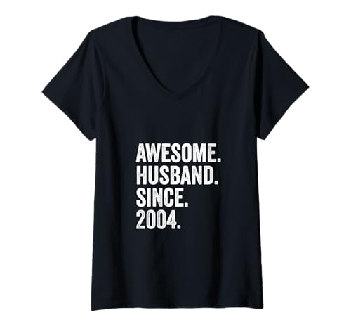 Damen Awesome Husband Since 2004 | 21 Hochzeitstag 21 Jahre T-Shirt mit V-Ausschnitt Damen Awesome Husband Since 2004 | 21 Hochzeitstag 21 Jahre T-Shirt mit V-Ausschnitt von Geschenk zum 21. Hochzeitstag für Mann