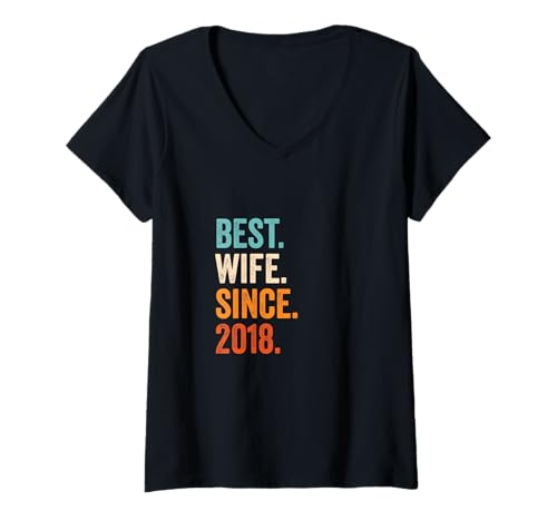 Damen Best Wife Since 2018 | 7 Hochzeitstag 7 Jahre T-Shirt mit V-Ausschnitt von Geschenk zum 7. Hochzeitstag für Frau