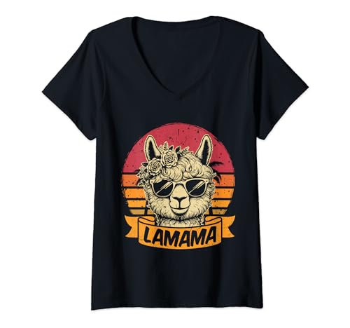Lamama Süßes Mama Lama Fan Liebhaber Frischgebackene Mutter T-Shirt mit V-Ausschnitt Lamama Süßes Mama Lama Fan Liebhaber Frischgebackene Mutter T-Shirt mit V-Ausschnitt von Geschenk zur Geburt Junge Mädchen Werdende Mama