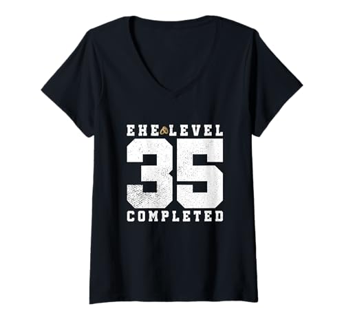 Damen Ehe Level 35 Completed 35. Hochzeitstag Party Leinenhochzeit T-Shirt mit V-Ausschnitt Damen Ehe Level 35 Completed 35. Hochzeitstag Party Leinenhochzeit T-Shirt mit V-Ausschnitt von Geschenk zur Holzhochzeit & 35. Hochzeitstag Party