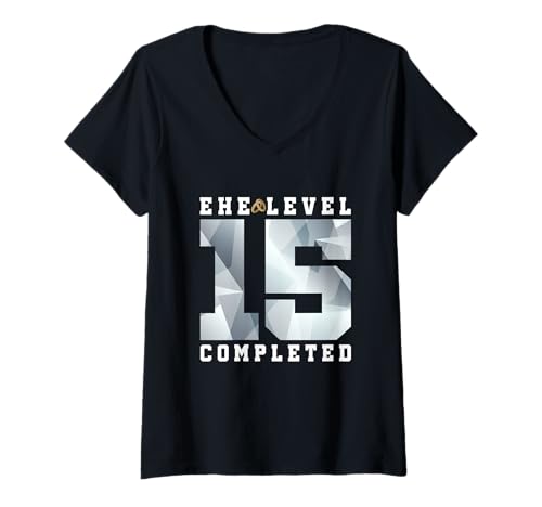 Damen 15. Hochzeitstag Gadget Ehe Level 15 Kristallhochzeit T-Shirt mit V-Ausschnitt Damen 15. Hochzeitstag Gadget Ehe Level 15 Kristallhochzeit T-Shirt mit V-Ausschnitt von Geschenk zur Kristallhochzeit & 15. Hochzeitstag