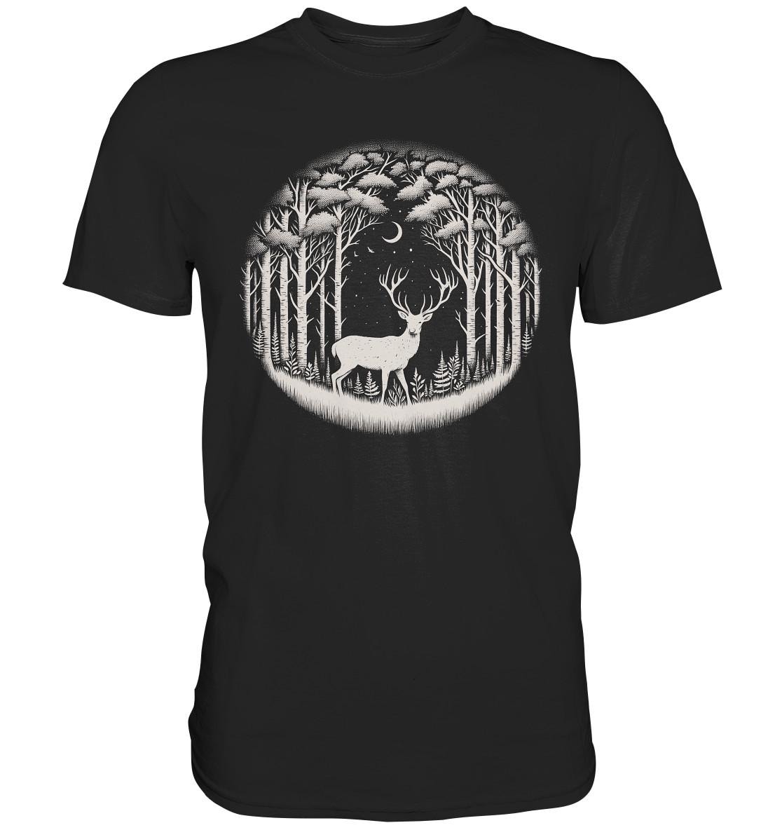 Hirsch Im Wald Mond Bäume Sträucher Forst - Premium Shirt von GeschenkDesignsDE