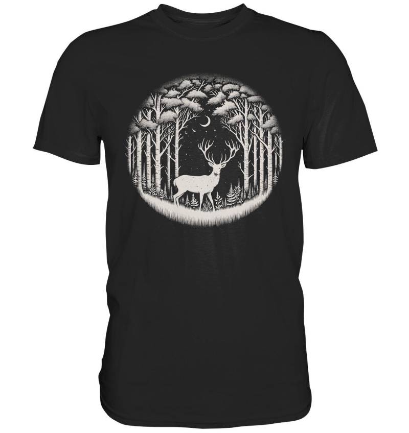 Hirsch Im Wald Mond Bäume Sträucher Forst - Premium Shirt von GeschenkDesignsDE