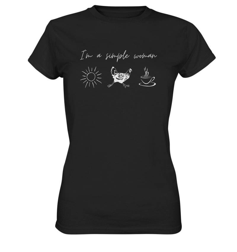 I'm A Simple Woman Hühner Sonnenschein Kaffee T-Shirt Huhn Landwirtin - Damen Premium Shirt von GeschenkDesignsDE
