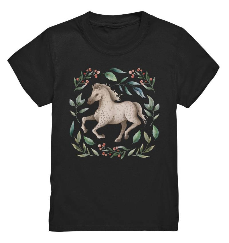 Pferd Blumenkranz Reiten Pferdesport Reiterin Pony T-Shirt Mädchen Geschenk - Kinder Premium Shirt von GeschenkDesignsDE