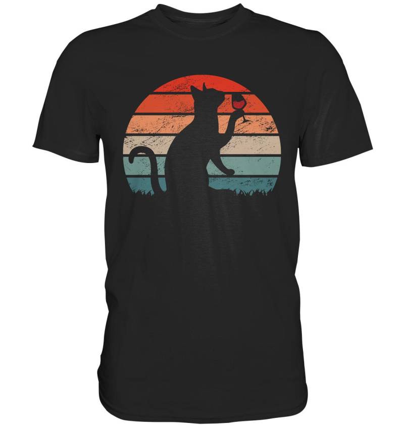 Trinkende Katze Hält Weinglas Sonnenuntergang - Premium Shirt von GeschenkDesignsDE