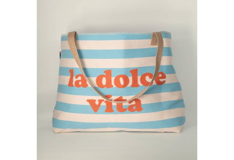 Geschenkbox Tragetasche Große Tasche "la dolce vita“ blau-weiß 65x40cm (Bestens für Italien-Fans geeignet), Biobaumwolle, 65 x 40 cm von Geschenkbox