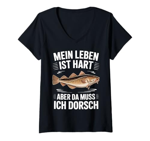 Damen Dorsch Spruch Lustig Witzig Angeln Norwegen Angler Geschenk T-Shirt mit V-Ausschnitt Damen Dorsch Spruch Lustig Witzig Angeln Norwegen Angler Geschenk T-Shirt mit V-Ausschnitt von Geschenke, Sprüche und Witze für Angler