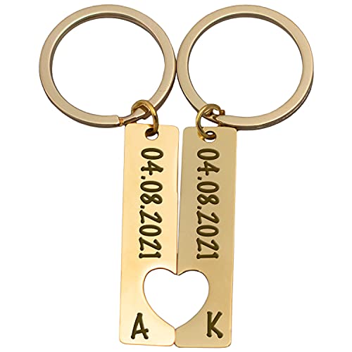Partner Schlüsselanhänger Personalisiert | 2er Set mit Gravur Datum und Namen | Geschenk zum Jahrestag Valentinstag Geburtstag für ihn und sie | Anhänger mit Herz Männer und Frauen | Gold Partner Schlüsselanhänger Personalisiert | 2er Set mit Gravur Datum und Namen | Geschenk zum Jahrestag Valentinstag Geburtstag für ihn und sie | Anhänger mit Herz Männer und Frauen | Gold von Geschenke 24