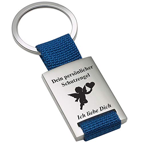 Geschenke 24 | Schlüsselanhänger Schutzengel personalisiert (Blau - VS&RS) | Anhänger mit Spruch und Wunschtext | kleine Aufmerksamkeit | Geschenkidee für Frauen und Männer von Geschenke 24