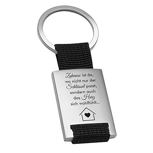 Geschenke 24 | Schlüsselanhänger personalisiert mit Gravur “Zuhause ist...” | Edelstahl mit Spruch und Name (Schwarz - VS&RS) | Geschenk für Männer und Frauen | kleine Aufmerksamkeit von Geschenke 24