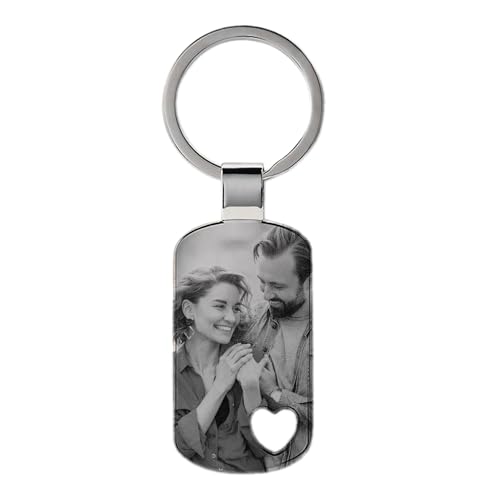 Geschenke 24 Schlüsselanhänger mit Foto I Herz I Personalisierte Gravur I Wunschtext auf der Rückseite I Persönliche Geschenkidee zum selber gestalten I Glücksbringer mit Bild von Geschenke 24