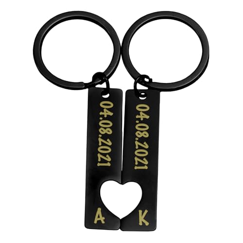 Partner Schlüsselanhänger Personalisiert | 2er Set mit Gravur Datum und Namen | Geschenk zum Jahrestag Valentinstag Geburtstag für ihn und sie | Anhänger mit Herz Männer und Frauen | Schwarz Partner Schlüsselanhänger Personalisiert | 2er Set mit Gravur Datum und Namen | Geschenk zum Jahrestag Valentinstag Geburtstag für ihn und sie | Anhänger mit Herz Männer und Frauen | Schwarz von Geschenke 24