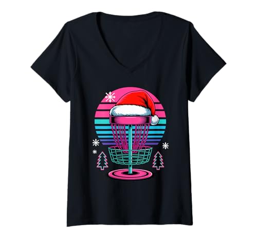 Damen Weihnachten Synthwave Frisbee Disc Golf T-Shirt mit V-Ausschnitt Damen Weihnachten Synthwave Frisbee Disc Golf T-Shirt mit V-Ausschnitt von Geschenke Für Disc-frisbee-spieler