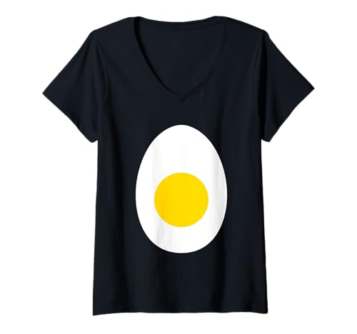 Damen Eier Kostüm Karneval Spiegelei Verkleidung Gekochtes Ei T-Shirt mit V-Ausschnitt Damen Eier Kostüm Karneval Spiegelei Verkleidung Gekochtes Ei T-Shirt mit V-Ausschnitt von Geschenke Für Eierliebhaber Geschenkideen Fasching