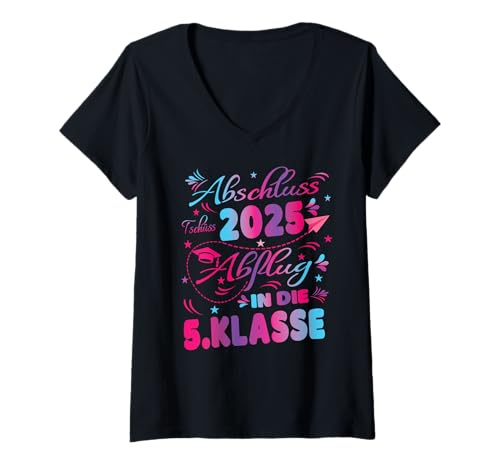 Damen Abschluss Grundschule 2025 Grundschulabschluss 5.Klasse T-Shirt mit V-Ausschnitt von Geschenke Grundschulabschluss Grundschulabgänger