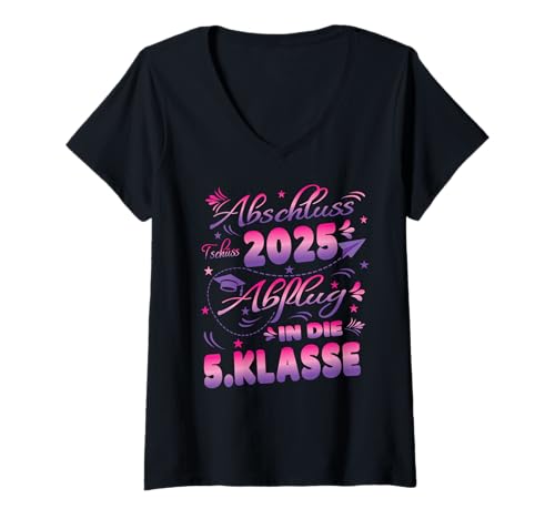 Damen Abschluss Grundschule 2025 Grundschulabschluss 5.Klasse T-Shirt mit V-Ausschnitt von Geschenke Grundschulabschluss Grundschulabgänger