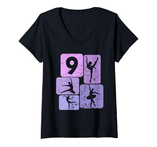 Damen 9. Geburtstag Tänzerin Ballett Ballerina 9 Jahre Mädchen T-Shirt mit V-Ausschnitt Damen 9. Geburtstag Tänzerin Ballett Ballerina 9 Jahre Mädchen T-Shirt mit V-Ausschnitt von Geschenke Mädchen Geburtstag Tänzerin Ballet Tanz