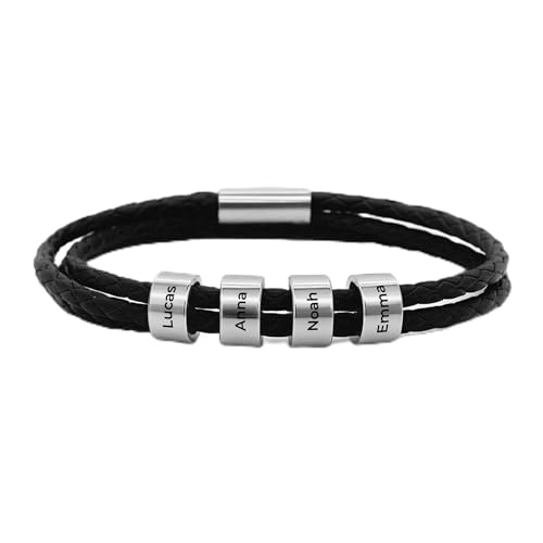 Geschenke Mall Personalisierte Armband - Namen Von Kindern - Armband herren personalisiert, armband mit namen, personalisierte armbänder, lederarmband herren mit gravur (Modell #1) von Geschenke Mall