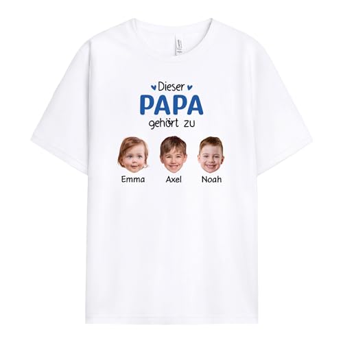 Geschenke Mall Personalisiertes Dieser Papas Gehört Zu T-Shirt - Personalisierte Geschenke für Papa und Opa zu Weihnachten, Geburtstag oder Vatertag (3 Kinder, Modell #1) von Geschenke Mall