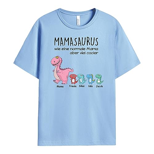 Geschenke Mall Personalisiertes Omasaurus Mamasaurus T-Shirt – Personalisierte Geschenk für Ihre Mutter oder Großmutter zum Muttertag, Weihnachten, Geburtstag (1 Kind, Hellblaues) von Geschenke Mall