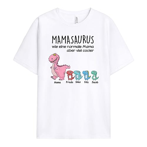 Geschenke Mall Personalisiertes Omasaurus Mamasaurus T-Shirt – Personalisierte Geschenk für Ihre Mutter oder Großmutter zum Muttertag, Weihnachten, Geburtstag (3 Kinder, Weißes) von Geschenke Mall