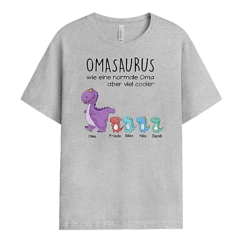 Geschenke Mall Personalisiertes Omasaurus Mamasaurus T-Shirt – Personalisierte Geschenk für Ihre Mutter oder Großmutter zum Muttertag, Weihnachten, Geburtstag (4 Kinder, Graues Sport) von Geschenke Mall