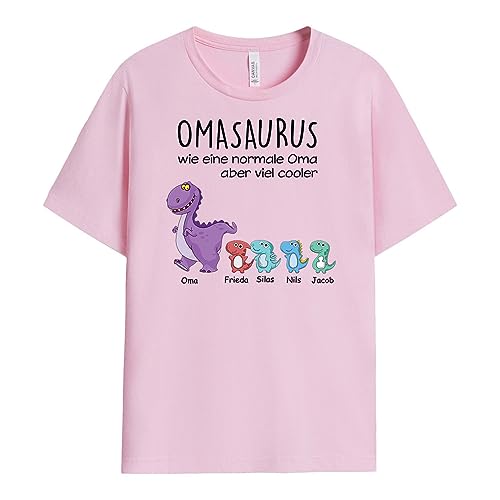Geschenke Mall Personalisiertes Omasaurus Mamasaurus T-Shirt – Personalisierte Geschenk für Ihre Mutter oder Großmutter zum Muttertag, Weihnachten, Geburtstag (5 Kinder, Blassrosa) von Geschenke Mall